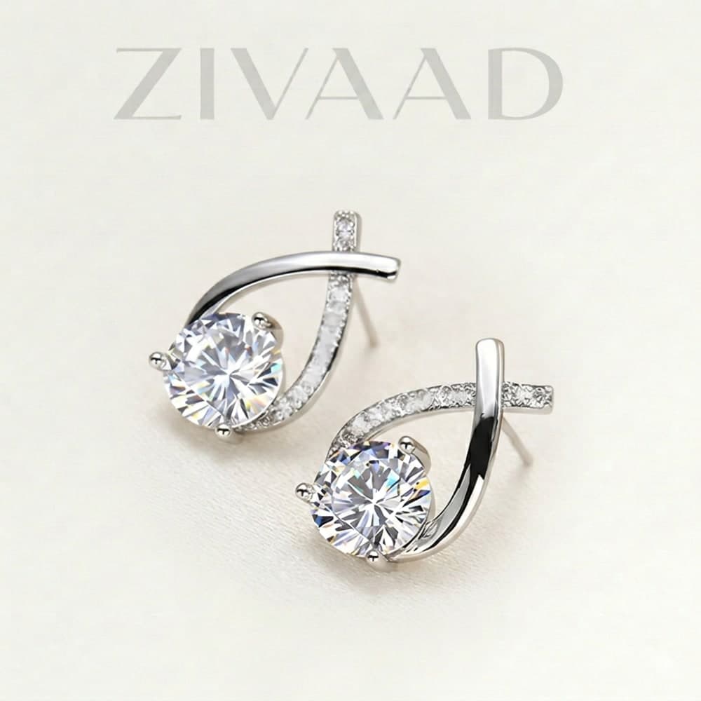 Vintage Style Crystal Silver Stud Earrings