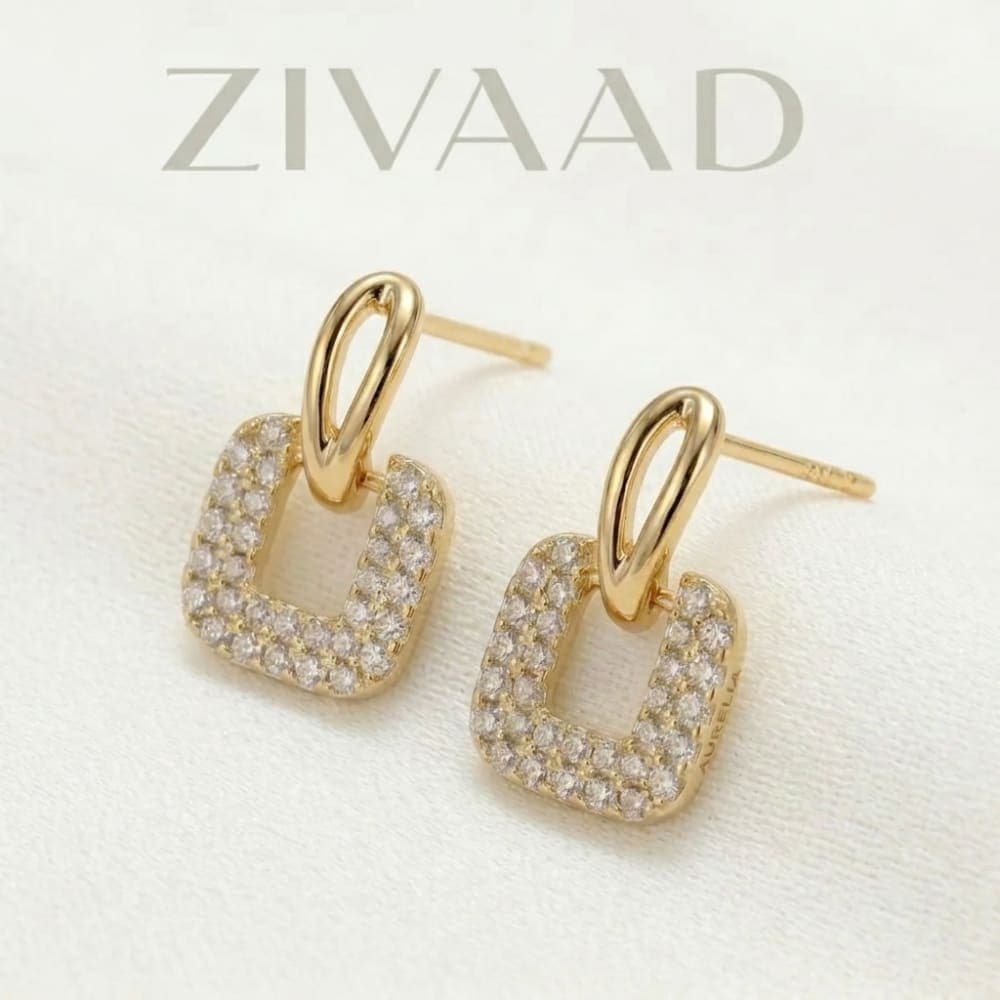 Gold Tone Crystal Open Square Earrings