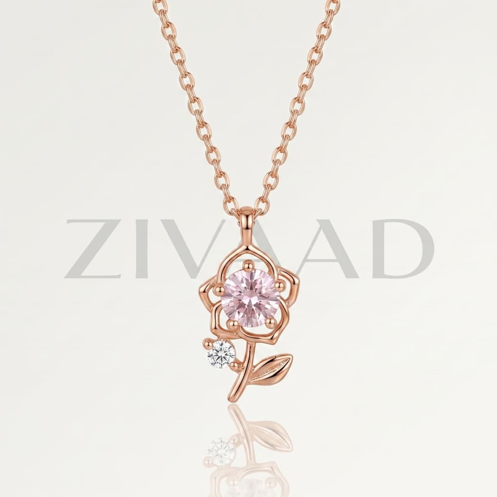 Pink Flower Rose Gold Pendant Necklace