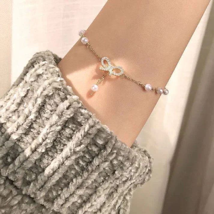 Pearl Bow Drop Bracelet